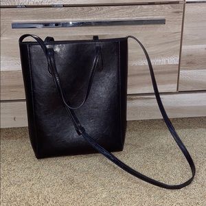Black leather bucket bag